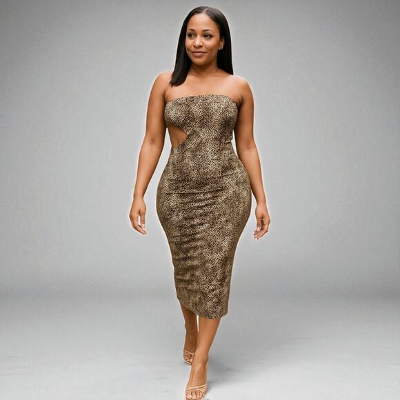 AOJA FASHION Dresses & Skirts - Leopard Print Strapless Midi Dress
